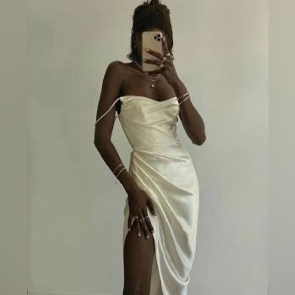 House of CB Black Reva Satin Gathered Corset Dress